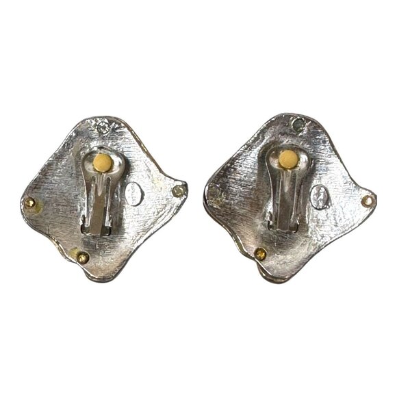 PARK LANE Vintage Modern Square Two Tone Clip On Earrings Gold Silver Abstract - Picture 4 of 8